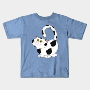 Cute Black & White Cartoon Cat Kids T-Shirt